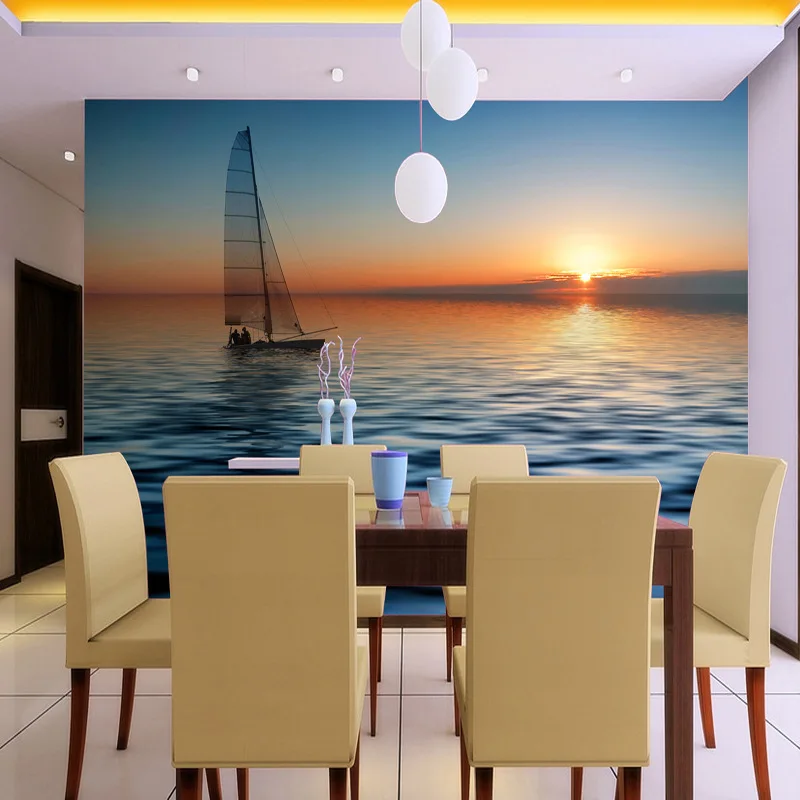 papel de parede A large mural manufacturers, accusing size custom TV sofa backdrop painting sunrise sea wallpaper 3d waterproof