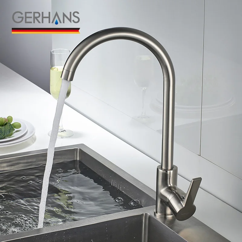 GERHANS Irismart Tall Kitchen Faucet Hot Cold Bar Chrome Plated Water Tap Modern Brass Water Sink Mixer Crane For Kitchen K14084 GERHANS Irismart Tall Kitchen Faucet Hot Cold Bar Chrome Plated Water Tap Modern Brass Water Sink Mixer Crane For Kitchen K14084