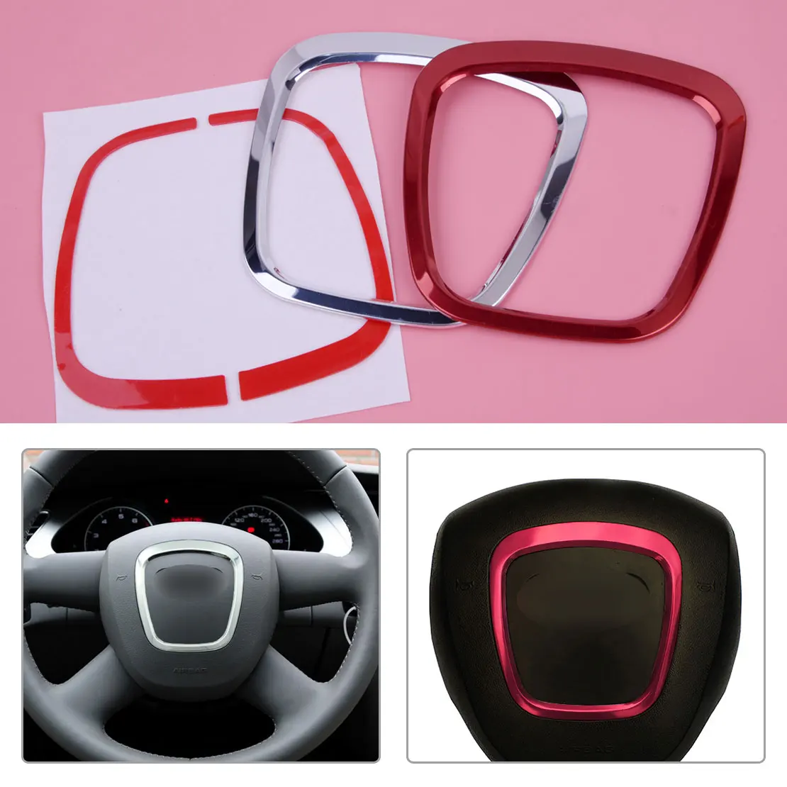 Car Auto Aluminum Alloy Steering Wheel Sticker Emblem Trim Cover Fit For Audi A3 A4L A6L Q3 Q5