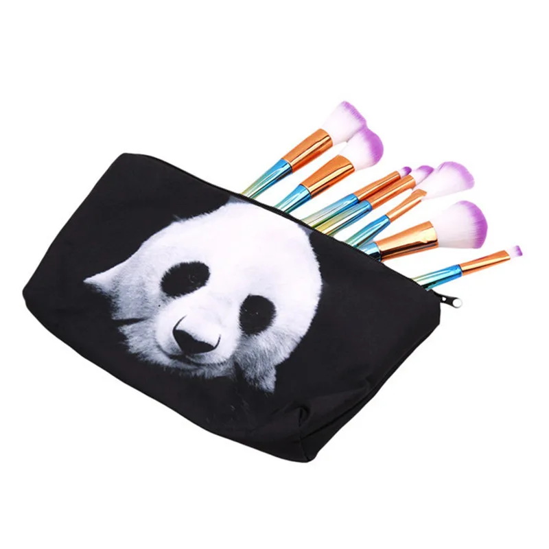 لطيف 3D الطباعة الأسود الباندا القط سستة مربع التجميل أكياس السفر حقيبة مستحضرات تجميل السفر السيدات الحقيبة