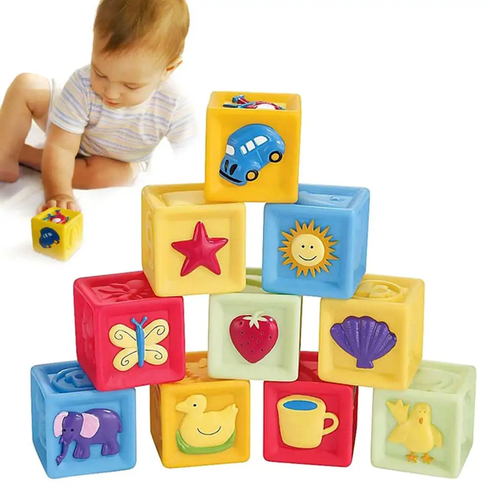 10 Pcs/Set Children Toy Infant Soft Building Blocks Cube Squeeze Stack Block Baby Educational Toys Kids Gifts M09 baby-building-blocks