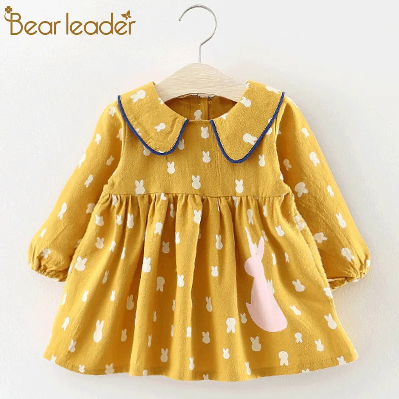 

Bear Leader Baby Dress 2019 Spring Baby Girl Dresses Round Collar Princess Dress Long ears Casual Kids Pleated Dresses