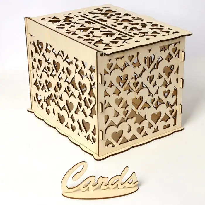 DIY деревянная коробка для свадебных карточек с замком и слотом для деревенского свадебного украшения P7Ding