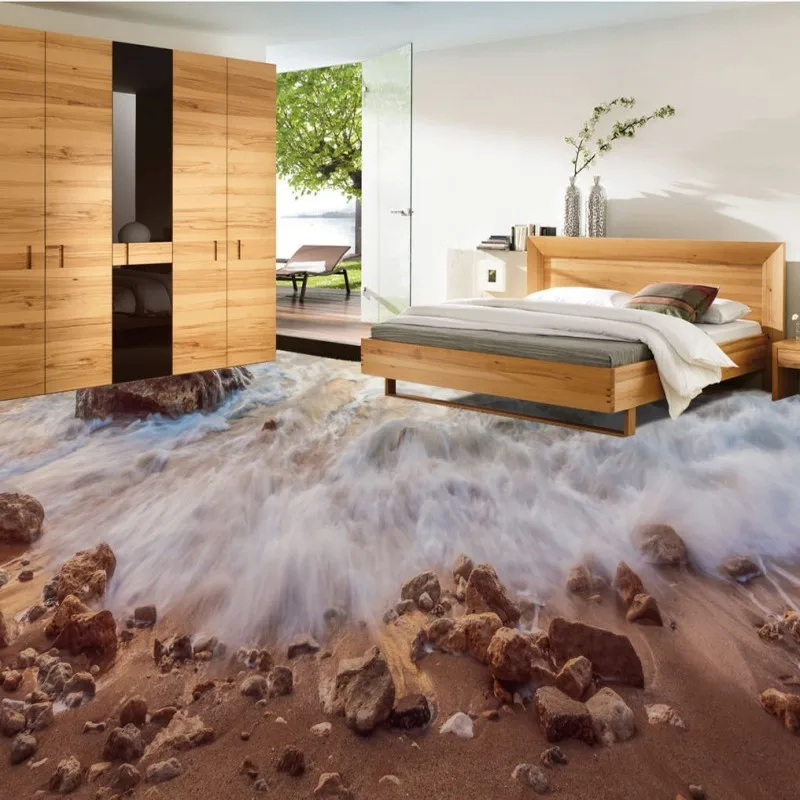 Free Shipping custom Beach Spray 3D bedroom Bathroom square Floor mural Self-adhesive flooring restaurant wallpaper