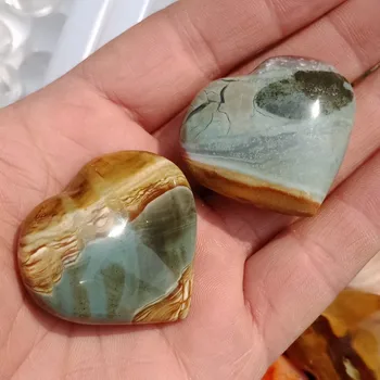 

DHXYZB 2pcs Natural colorful Ocean jasper sea stones crystal Love heart shape Massage Quartz crystals and mineral Reiki Healing