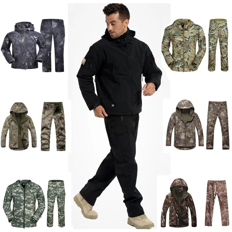 Outdoor Sport Softshell Jackets And Pants Men Hiking Hunting Clothes TAD Camouflage Military Tactical Sets Camping Hunting Suits Outdoor Sport Softshell Jackets And Pants Men Hiking Hunting Clothes TAD Camouflage Military Tactical Sets Camping Hunting Suits