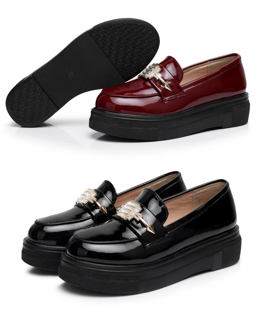 E игрушки слово женская обувь на плоской подошве из лакированной кожи обувь на платформе Стразы слипоны модные черные мокасины женская обувь