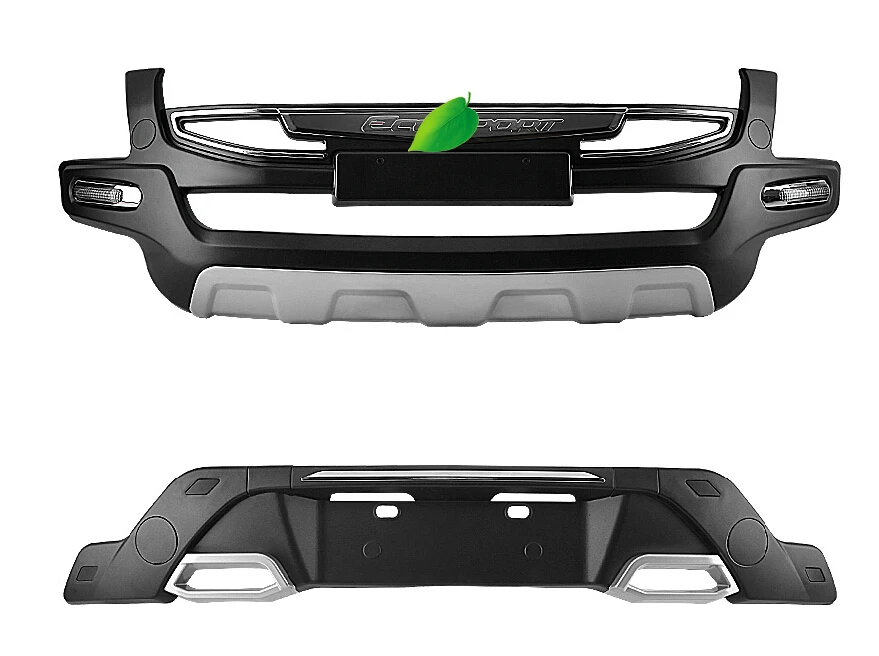 

Fit For Ford Ecosport 2013-2016 Front+ Rear LED Bumper Diffuser Bumpers Lip Protector Guard skid plate ABS Chrome finish 2PES