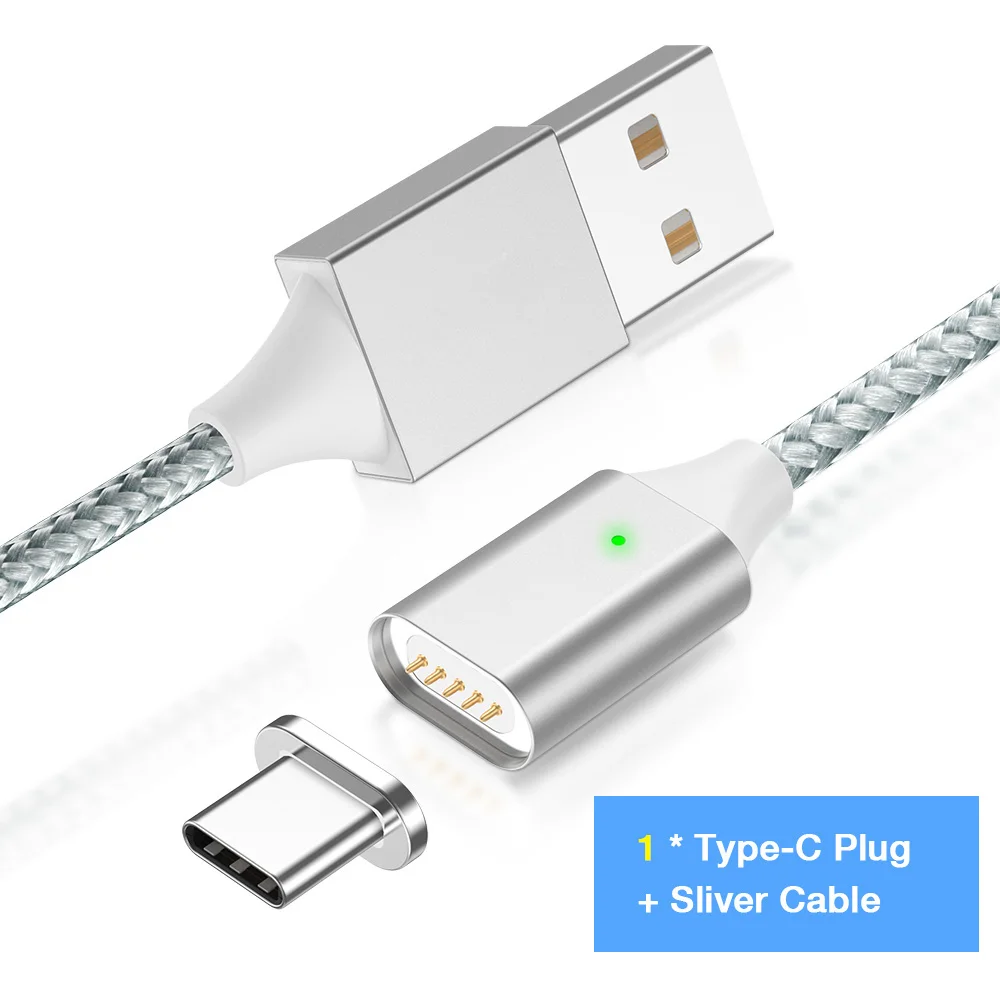 5А магнитное зарядное устройство USB кабель для зарядки данных для IPhone Micro usb type C мобильный телефон Быстрая зарядка магнит Зарядное устройство USB кабель 3 штекера - Color: Silver Type C Cable