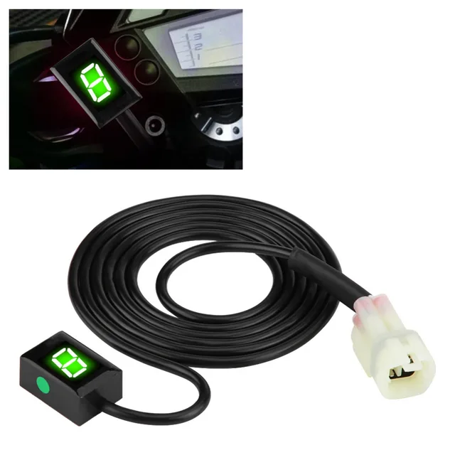 Motorcycle Gear Indicator Motorbike ECU Plug Mount 6 Speed Digital Gear Indicator Shift Lever Display for Kawasaki Green Display