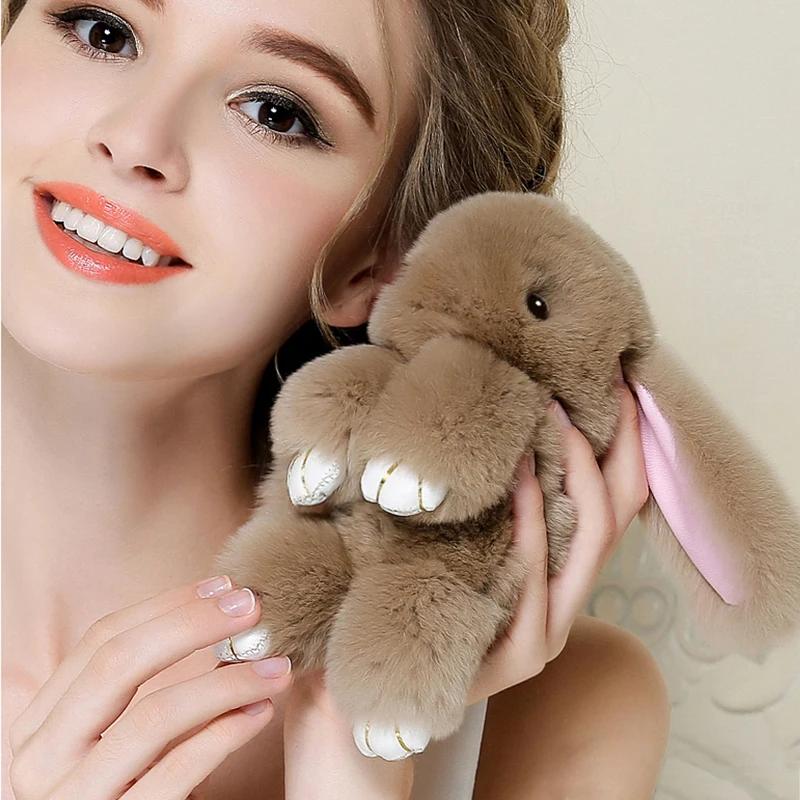 

18 cm Rabbit Keychain 2017 Fashion Bunny Keychain pendant Bag Car Charm Key Ring Tag Cute Rabbit Toy Doll fur pompom key chain