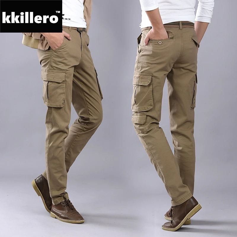 High Quality Cargo Pants Men Stretch Twill Slim Legs Washed Cotton