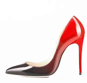 

patent leather fading color Black/Red Women Pumps Pointed Toe Sexy High Heels Shoes Stilettos