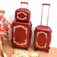 Maleta roja Vintage ruedas de equipaje conjunto Retro Trolley Spinner llevar en bolsa de viaje de boda