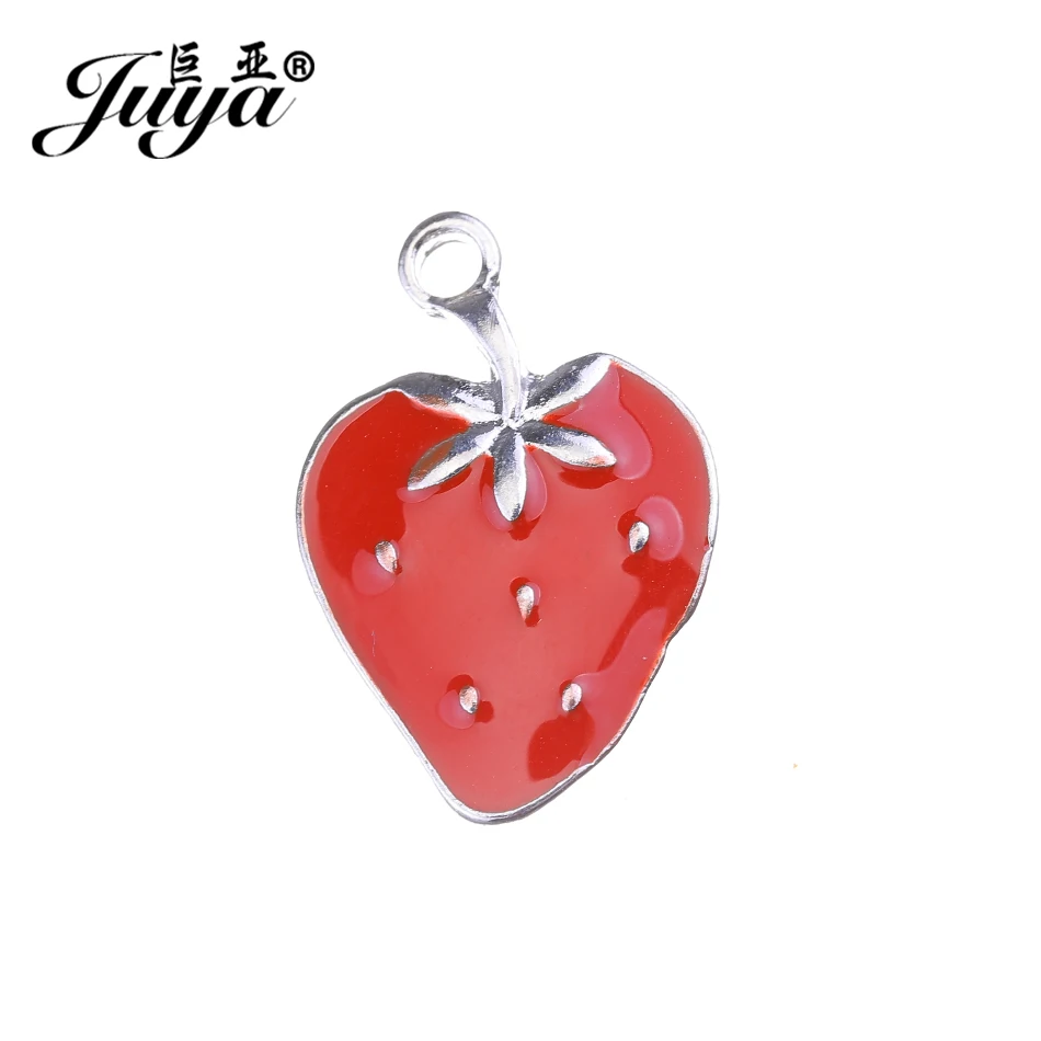

JUYA High Quality Floating Charms for Girl Necklace Bracelet Making 23.5x15.5mm 10pcs/lot Strawberry Shape Alloy Pendants AO0546