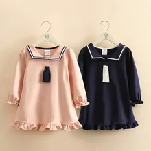 Демисезонные школьные платья с длинными рукавами в консервативном стиле с матросским воротником для маленьких девочек 2-4, 6, 8, 10 лет