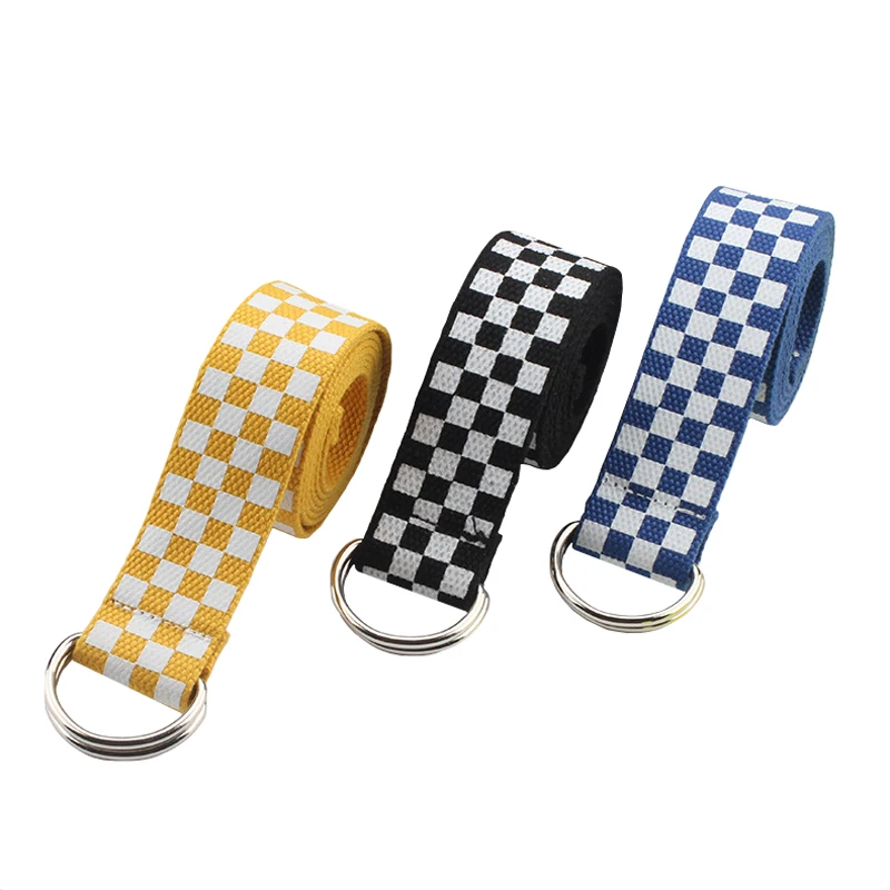 

Hot Canvas Checkerboard Belts Canvas Waist Belts Casual Checkered Double D ring buckle Waistband 130cm Black White Plaid Belt