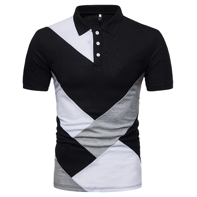 

Men's Short Sleeve Running Shirts Brands 2019 Summer Male Fashion Running Stitching Slim Fit Sport Golf Collar Homme Camisa