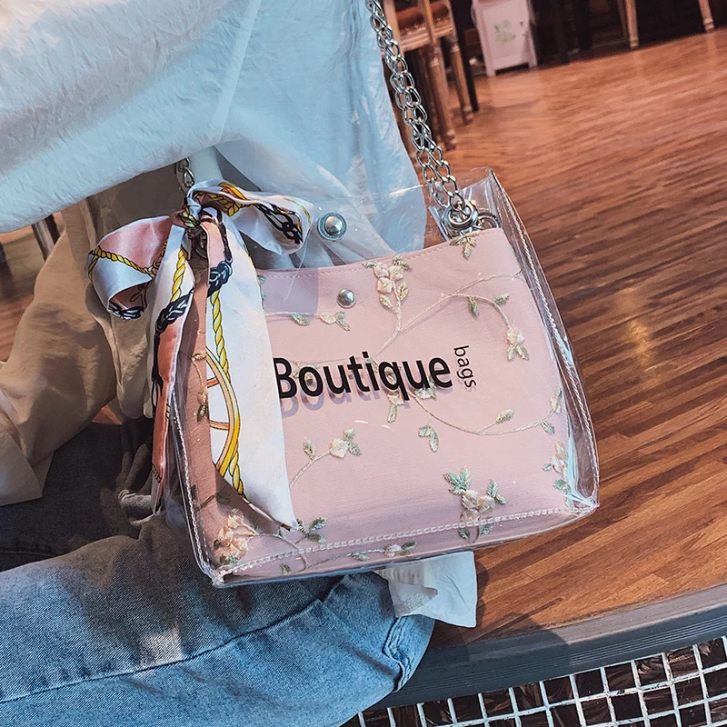 

Transparent Chain Jelly Shoulder Bucket Handbag Messenger Hand Bag Crossbody Bags for women Purses And Handbags Bolso Mujer sac