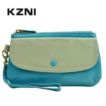 

KZNI Genuine Leather Woman Wallets Luxury Designers High Quality Leather Wallet Wristlet Purse Long Small Carteira Feminina 2113