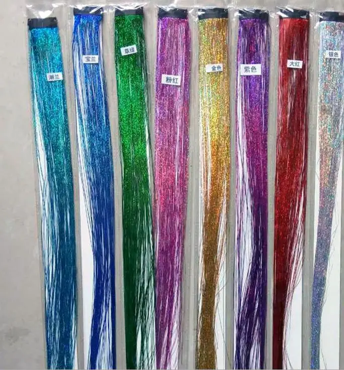 2016 Colorful Metallic Glitter Tinsel Laser Fibre hair Wig Hair