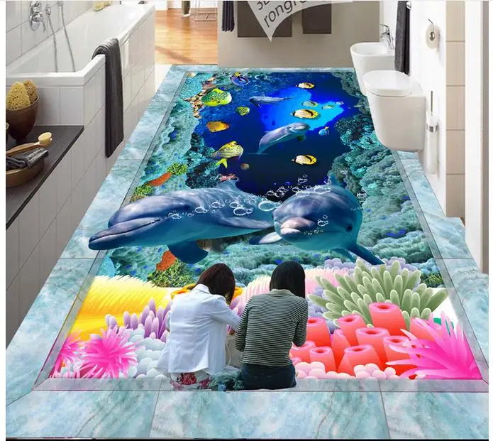 

3d wallpaper custom 3d flooring painting wallpaper murals Hd 3 d ocean world dolphin floor tile floor painting photo wallpaper