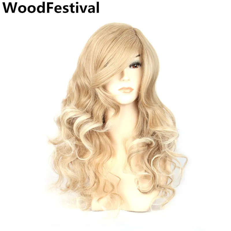 

women wigs natural hair heat resistant 26 inch long curly wig black red ombre blonde wig synthetic wigs with bangs WoodFestival