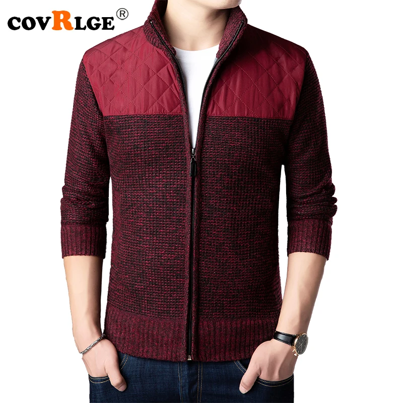 

Covrlge Brand Sweater Men Cardigan 2018 Autumn Winter New Mens Wool Sweaters Patchwork Thinker Warm Casual Knit Jacket MZM039