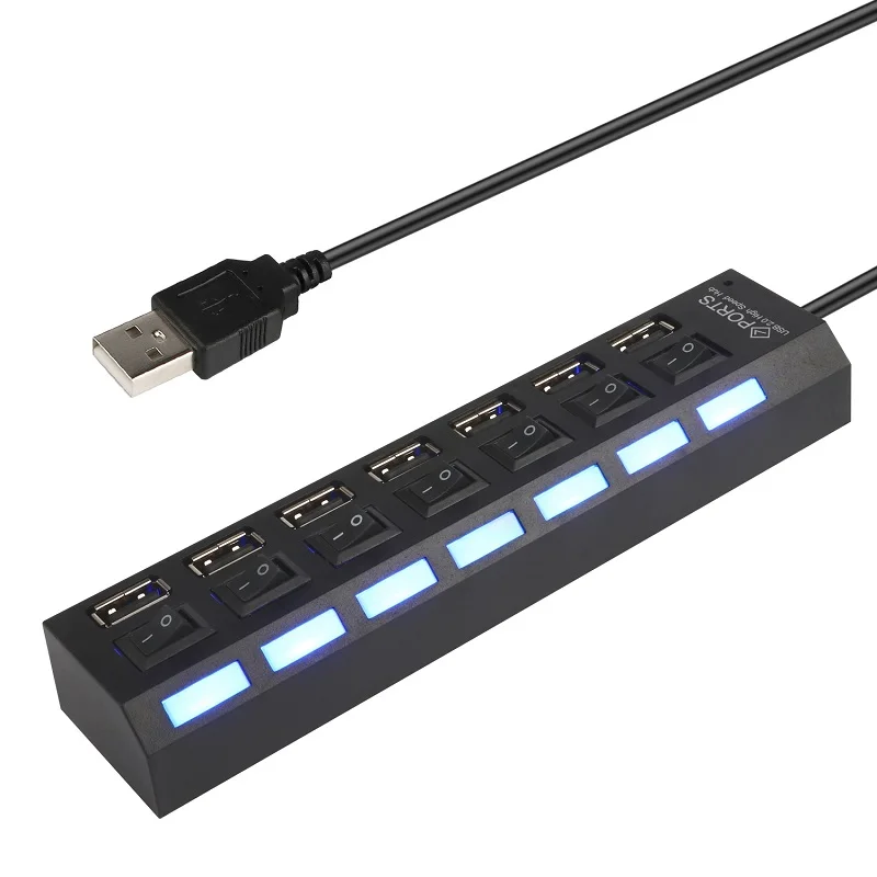 

Multi 7 port USB Hub 2.0 Adapter High Speed 7 Ports Hub USB On/Off Switch Portable USB Splitter For PC Computer Laptop