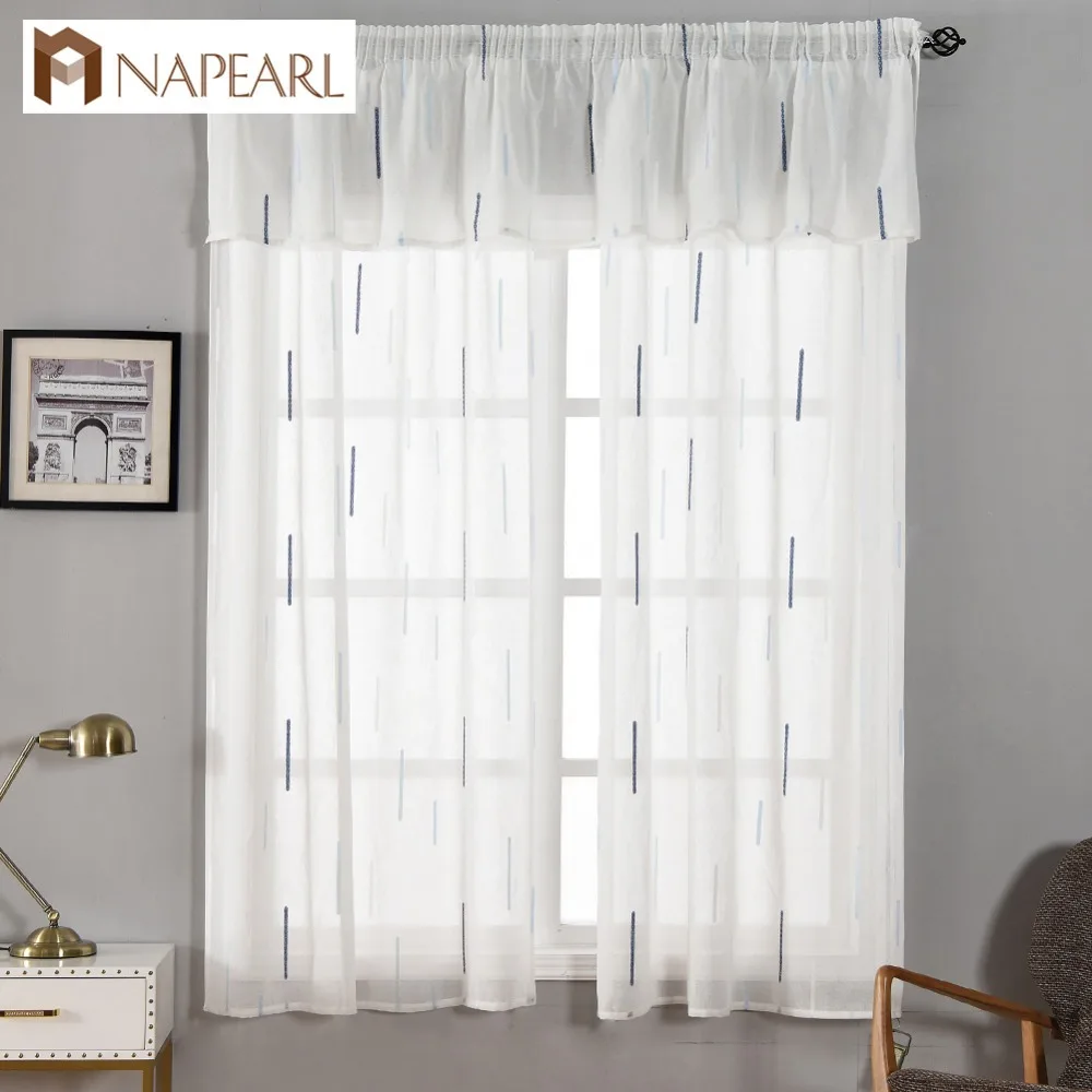 

NAPEARL Pull Pleated Tape Organza Sheer Curtain for Kitchen Short Tulle Drapes Set Valance Home Decor Panel White Jacquard Cloth