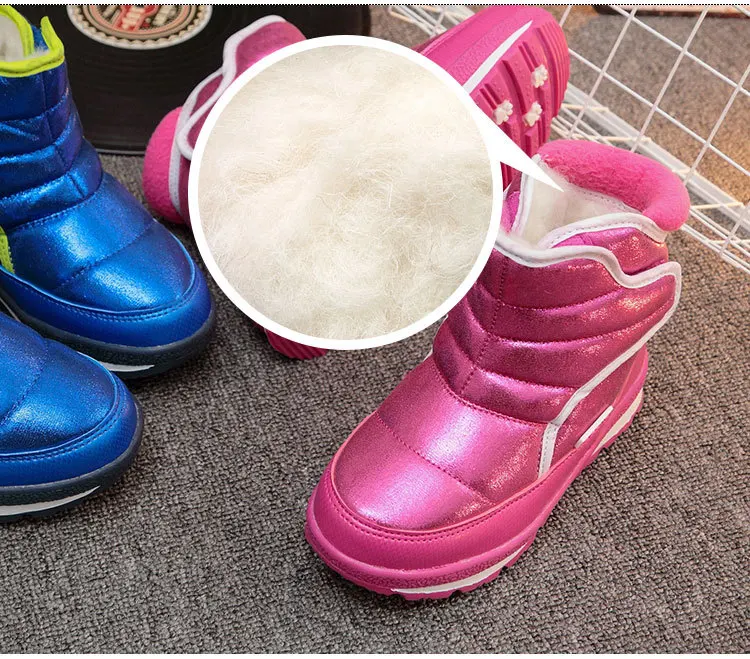 30% шерсть ботинки для мальчиков и девочек легкие водонепроницаемые Зимние ботильоны смесь шерсти Нескользящая зимняя обувь для девочек и мальчиков