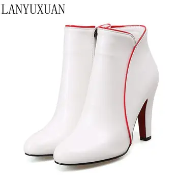 

LANYUXUAN Big size 34-48 New Round Toe Boots Women Sexy Ankle Boots Heels Fashion Winter Spring Autumn Shoes Casual Zip 622-1