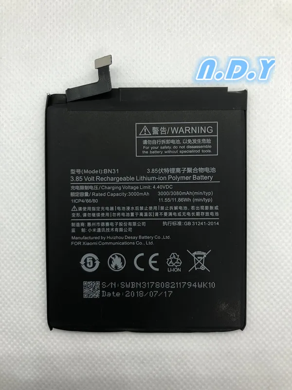 Аккумулятор для Xiaomi BN31 3000/3080 мАч аккумулятор Mi 5X Mi5X \ Redmi Note 5A pro смартфона|battery