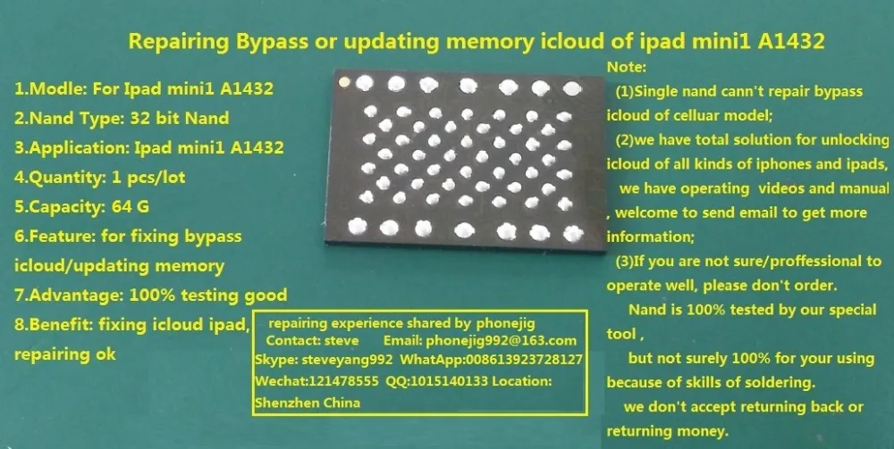 Разблокировка ipad mini1 nand flash 64G с серийным номером чистый sn hdd chip bypass A1432 icloud mi1 100%