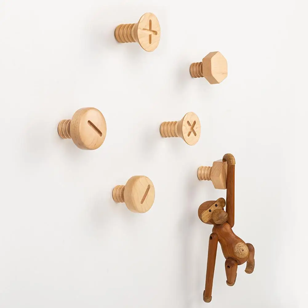 

Creative Screw Wood Hook Key Holder Hat Scarf Handbag Storage Hanger Bathroom Clothes Hanger Wall Mounted Coat Hook Decorative