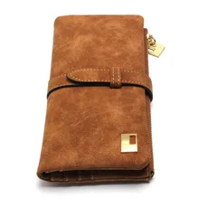 BICOLOR Fashion Women Wallets Drawstring Nubuck Zipper Wallet Women’s Long Design Purse Two Fold
