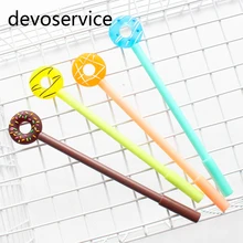 2 шт./партия, Милые Пончики, набор гелевых ручек для конфет, яркие цвета, 0,38 мм, черные гелевые чернильные ручки для девочек, подарок, канцелярские принадлежности, школьные принадлежности