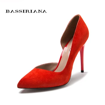 

High heels pumps Natural suede leather New spring summer 2017 Red Black 35-40 Fashion Basic shoes woman Free shipping BASSIRIANA