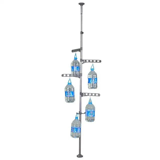 Us 8 99 Modern Style Stand Ceiling To Floor Tension Pole Coat Scarf Hat Hanger Shelf Clothes Drying Rack Hanger Hooks Holder Dq0777 B In Coat Racks