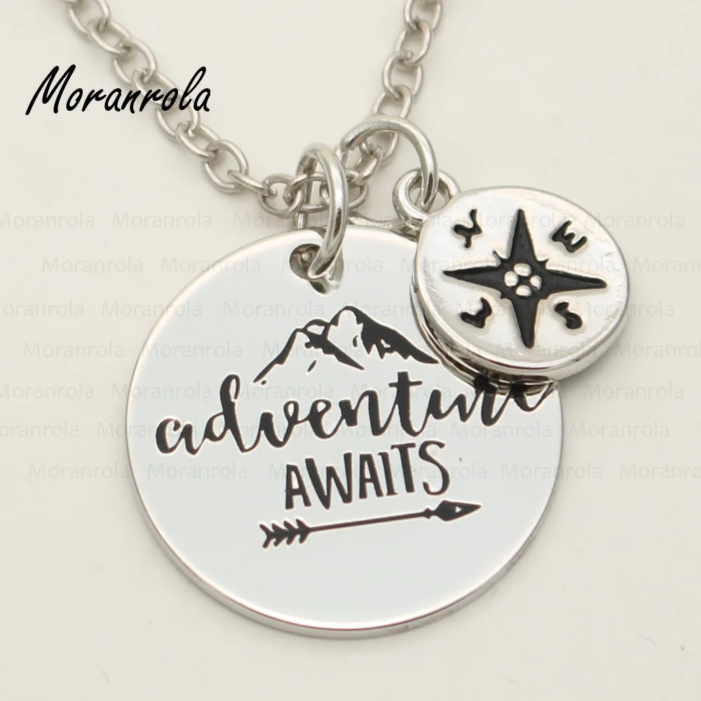 New Arrivals "adventure awaits "Necklace &keychain charm Graduation Gift inspirational jewelry Compass necklace Christmas gift