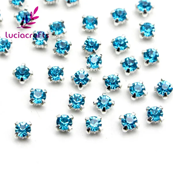 Lucia crafts 100 шт/200 шт 4 мм ss16 стеклянная Серебряная основа Стразы прозрачный кристалл AB пришивные стразы коготь для шитья DIY G0814 - Цвет: Lake blue  100pcs