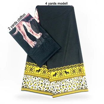 

2 Pcs Set 4 Yards African Ankara Prints Modell Material & 2 Yards Chiffon Ankara Chiffon Fabric YBXM-55