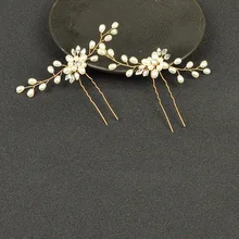 2 шт Золото Цвет шпильки с жемчугом Свадебные украшения для волос аксессуары кристалл украшение головы волос украшение тиара