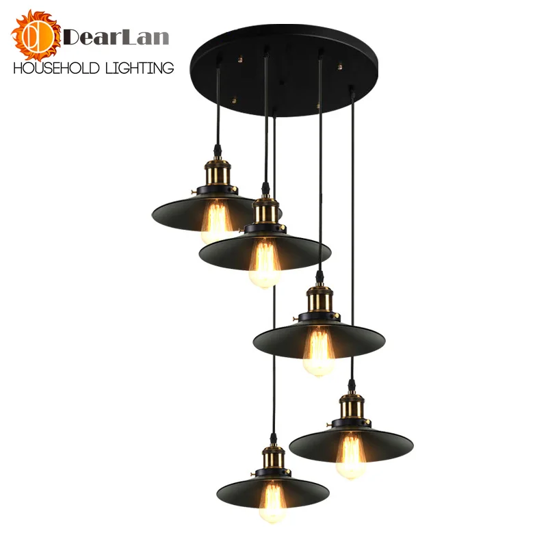 

North American Style Vintage Nostalgic Bar Hanging Pendant Lights,Vintage Pendant Lamps With 1/3/5 Black 22CM Lamp Shades