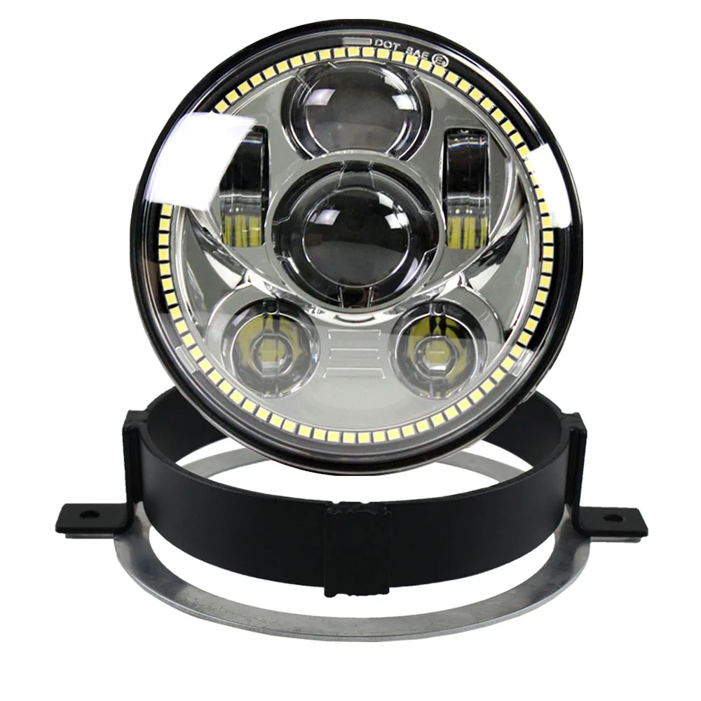 Для Honda VTX 1300/1800 головной светильник 5,75 дюймов светодиодный светильник с переходным кольцом Plug in Play - Цвет: WM-557F-C-Chrome