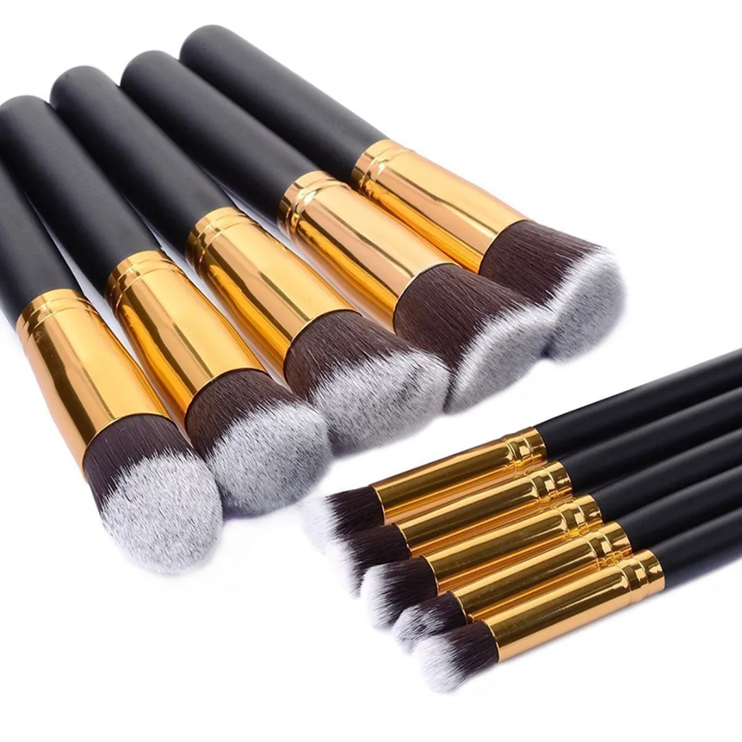 Shellhard 10 Pcs Professional Makeup Brush Set Tools Powder Foundation Eyeshadow Lip Eyeliner Blush Wooden Make Up Brushes Kit