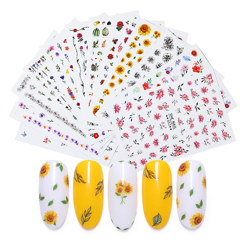 

3D Nail Sticker Multi-size Purple Red Rose Flowers Mixed Pattern Design Adhesive Transfer Stickers Nail Art Decoration