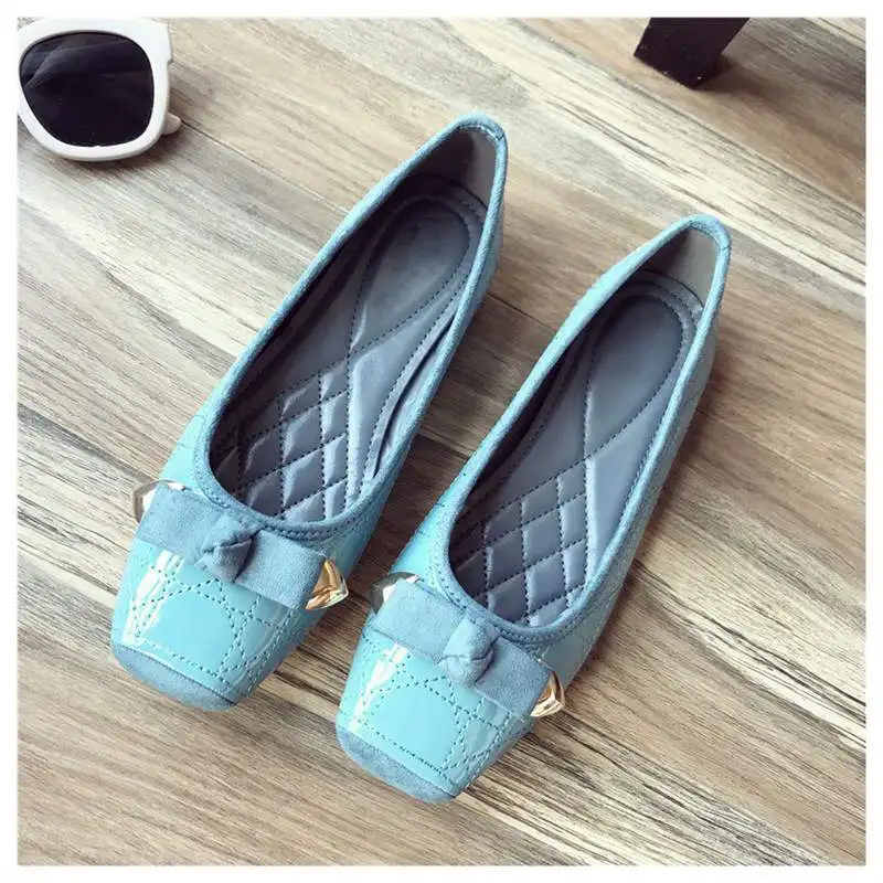 SUOJIALUN плюс Size35-40 Женская обувь на плоской подошве Осенняя женская обувь слипоны лоферы с квадратным носом Бабочка-узел балетки на плоской подошве женская обувь - Цвет: Синий