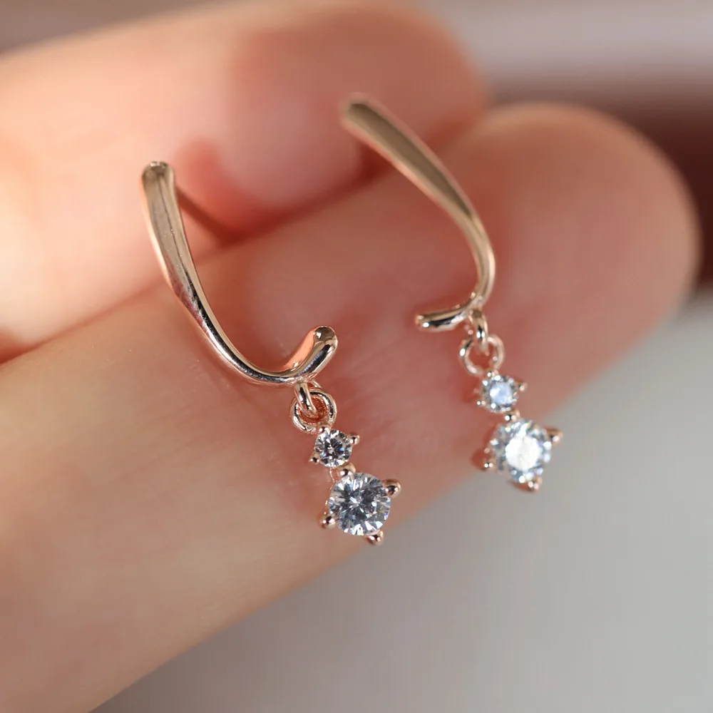 simple zircon earrings 100% 925 Sterling silver Jewelry fashion Hypoallergenic Stud earrings for women gift