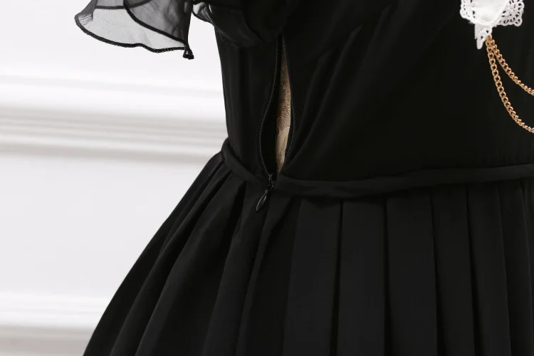 Готическая Лолита шифоновое платье короткий рукав летучая мышь заостренный воротник вышитые летнее платье черный/красный/темно-синий